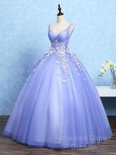 Cute Lavender Tulle Ball Gown V-Neckline Sweet 16 Dresses, Light Purple Formal Dresses
